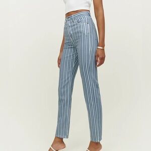 Reformation Blue and White Striped Straight Leg Jeans